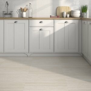 kitchen with beige glazed porcelain tiles 