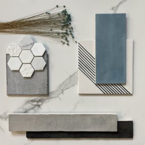 flat lay with porcelain and ceramic tile 